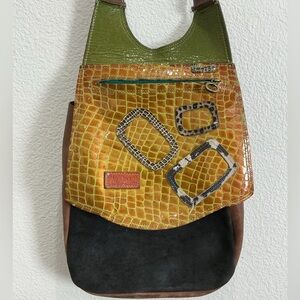 Italian Leather Multicolored Boho Shoulder Bag